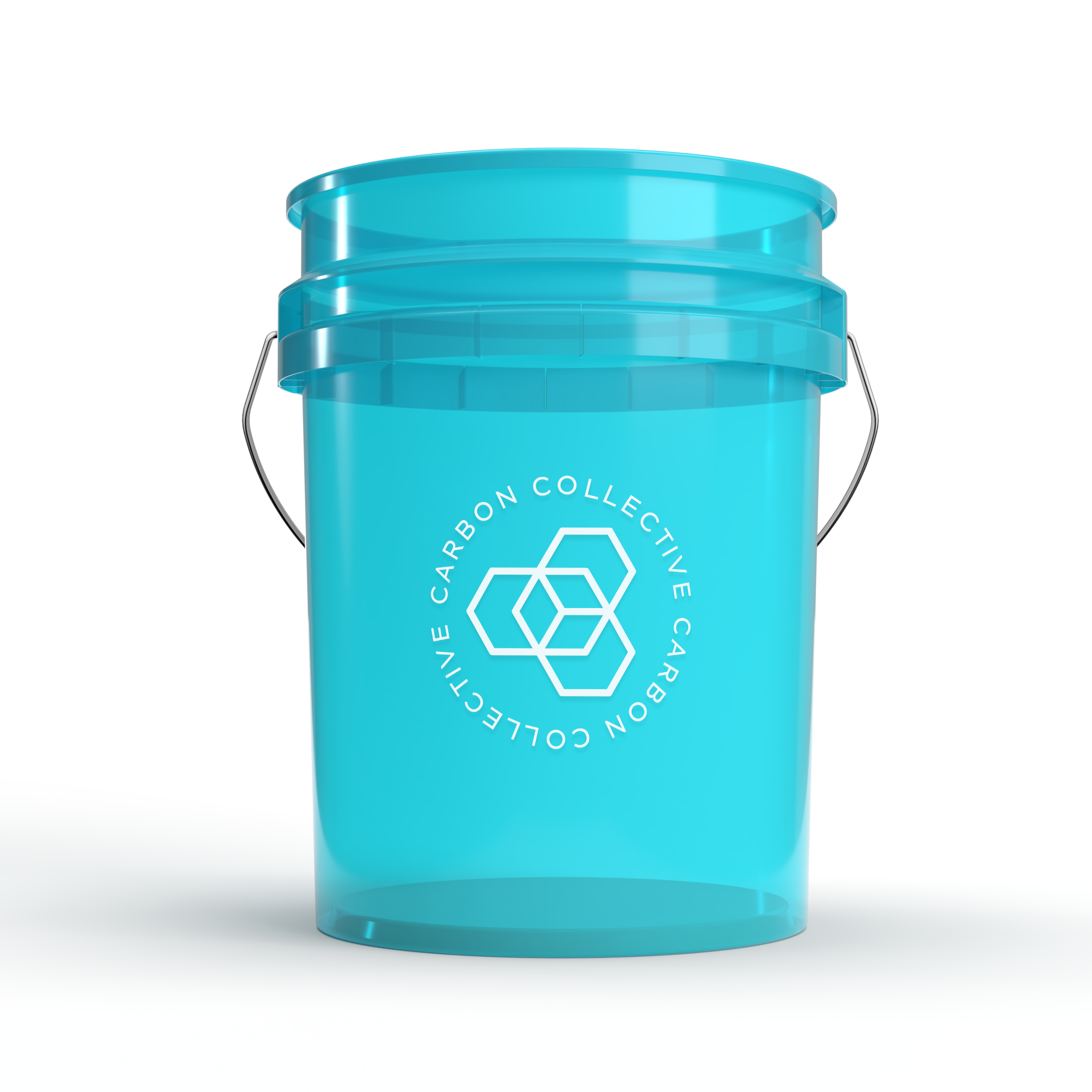 Turquoise bucket with a carbon collective on a white background