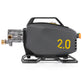 Black pressure washer with '2.0' marking on a white background
