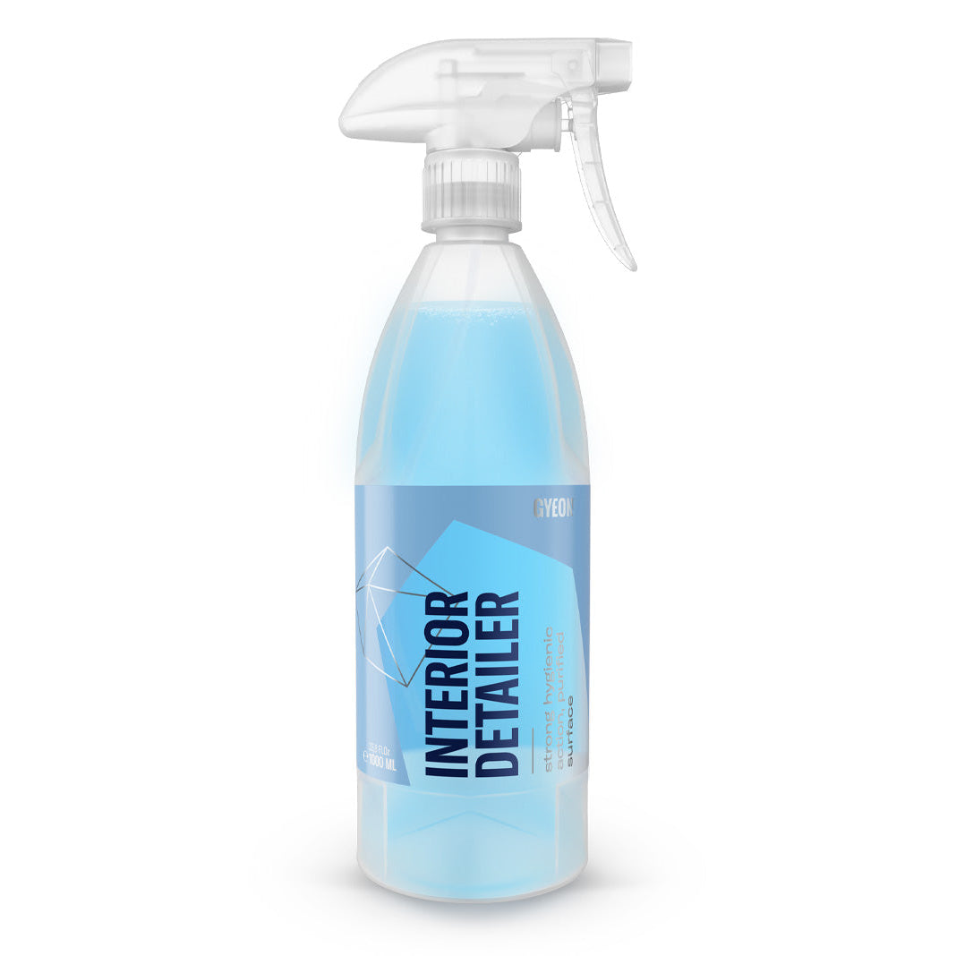 A 1 litre bottle of Gyeon Q²M Interior Detailer with spray nozzles, designed for vehicle interior cleaning.