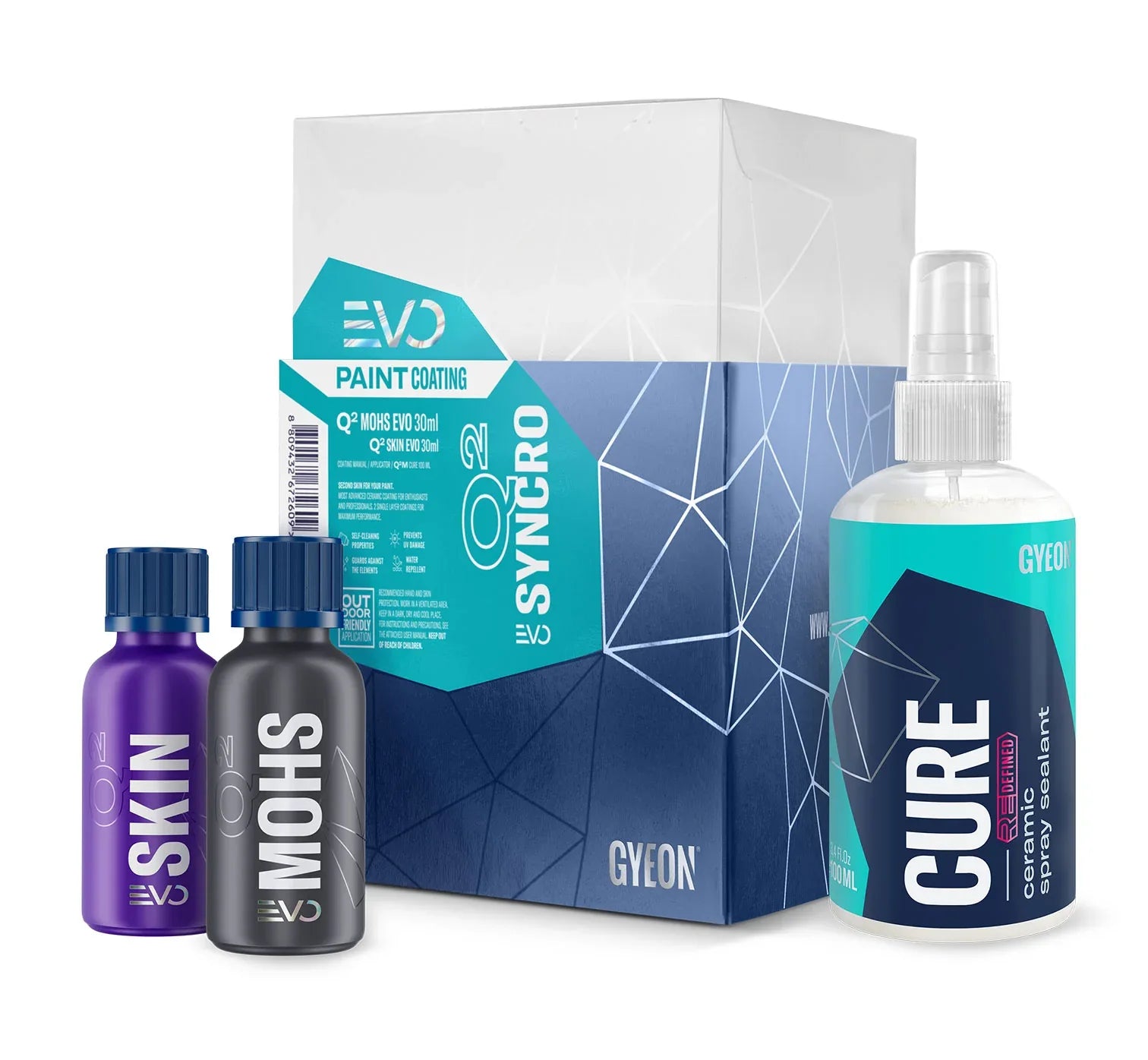 Gyeon Syncro set including bottles and a box on a white background