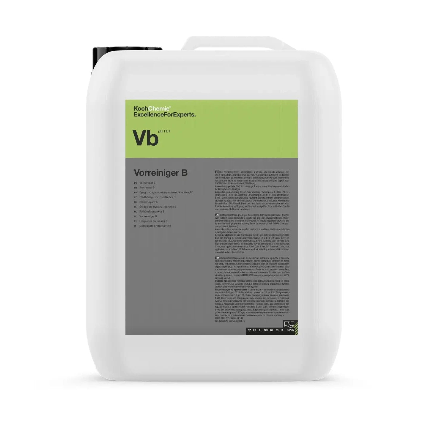 Koch-Chemie Vorreiniger B solution container with a green label on a white background