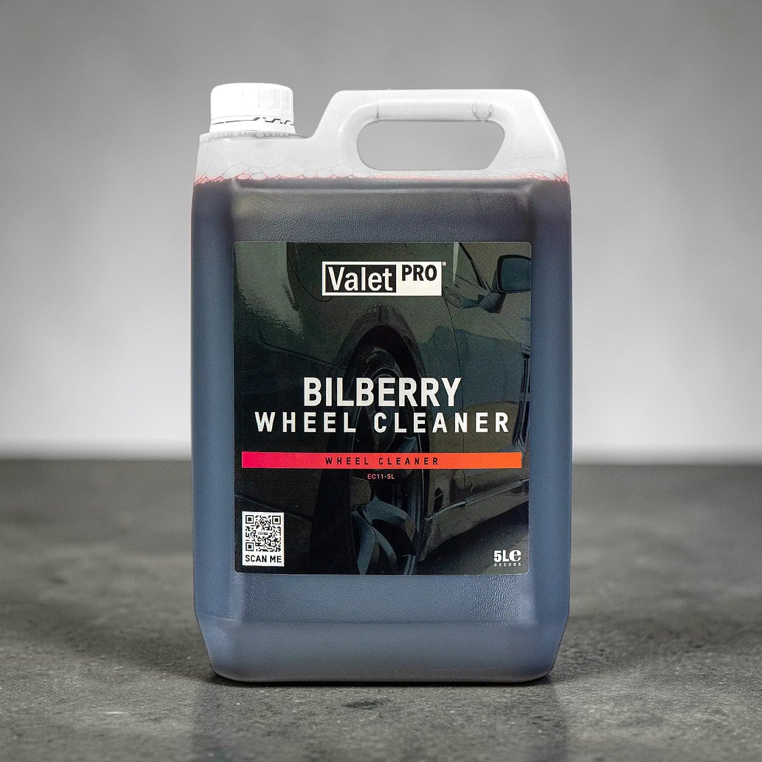 Valet Pro Bilberry Wheel Cleaner container on a gray background